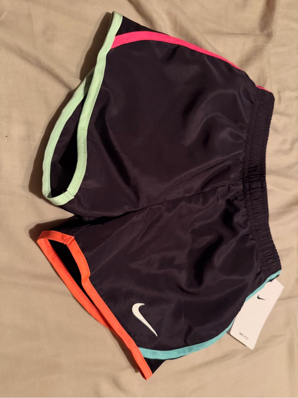 Nike Black Kids' Athletic Shorts with Neon Pink, Mint & Orange Trim